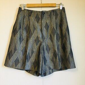 Vintage Haley Almost Silver & Gold Jacquard Diamond Pleated Shorts Made in USA